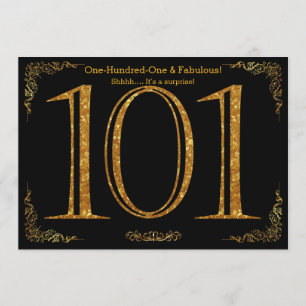 101st Birthday party,Great Gatsby,black gold glitt Invitation