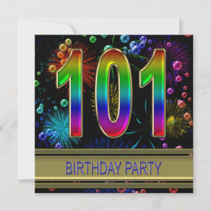 101st Birthday party Invitation with bubbles