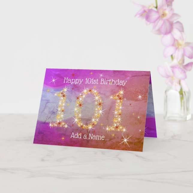 101st Birthday - Star Numbers - Purple Age 101 Card (Orchid)