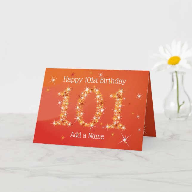 101st Birthday - Star Numbers - Red - Age 101 Card (Small Plant)