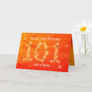 101st Birthday - Star Numbers - Red/Orange Age 101 Card