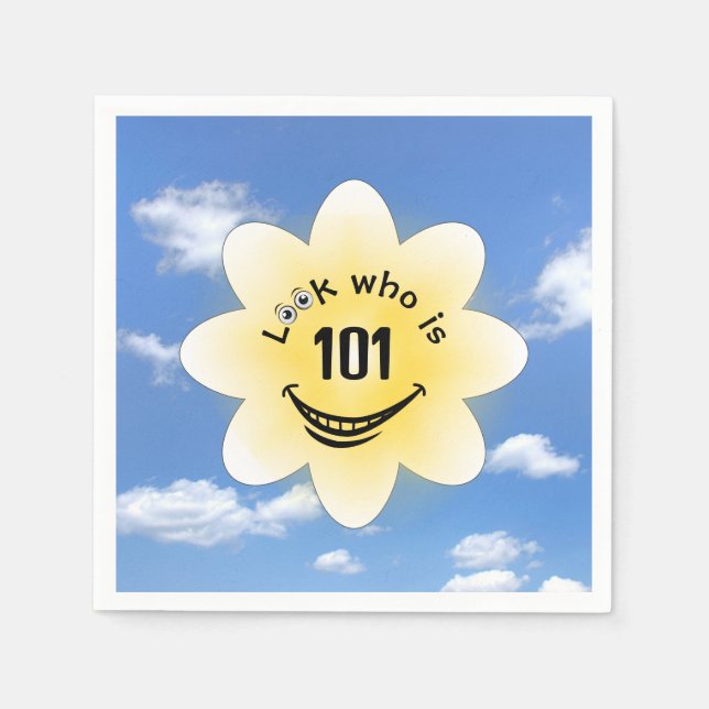 101st Birthday Summer Sunshine and Clouds Napkin (Front)