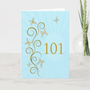 101st Birthday with golden butterflies Card