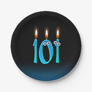 101st Birthday with lit candle numbers Paper Plate