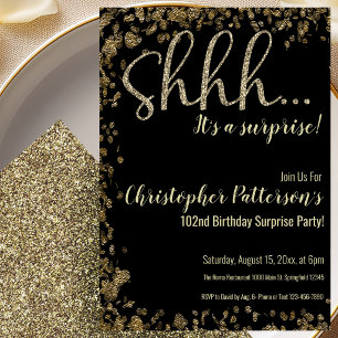 102 Birthday Surprise Party Invitation Gold Black