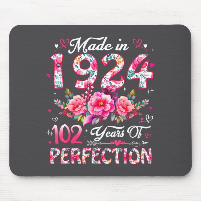 102 Year Old Made In 1924 Floral 102nd Birthday Wo Mouse Mat (Front)