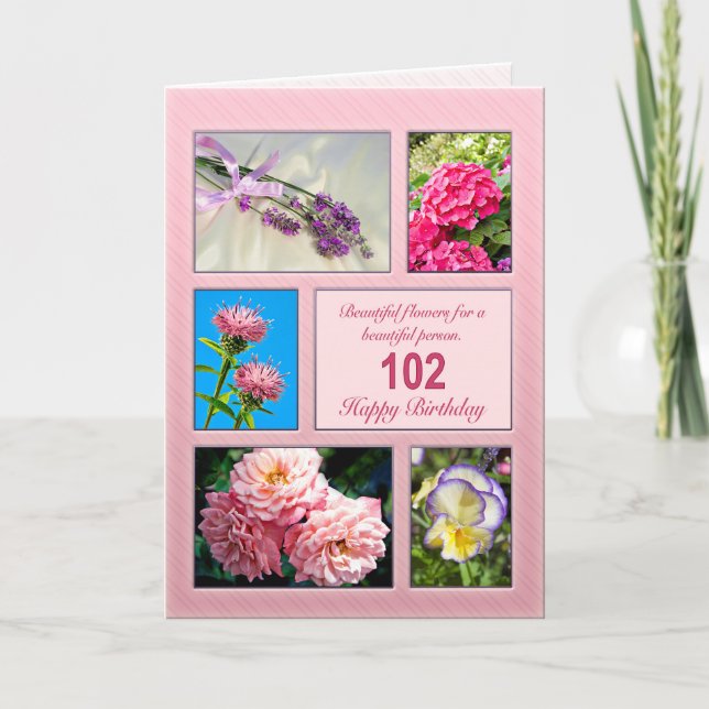 102nd birthday, beautiful flowers card (Front)