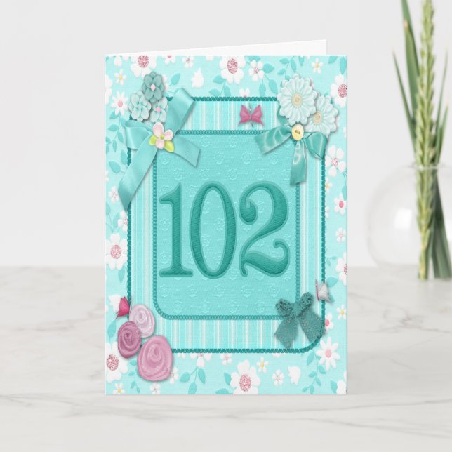 102nd birthday card with flowers (Front)