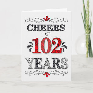 102nd Birthday Cheers in Red White Black Pattern Card