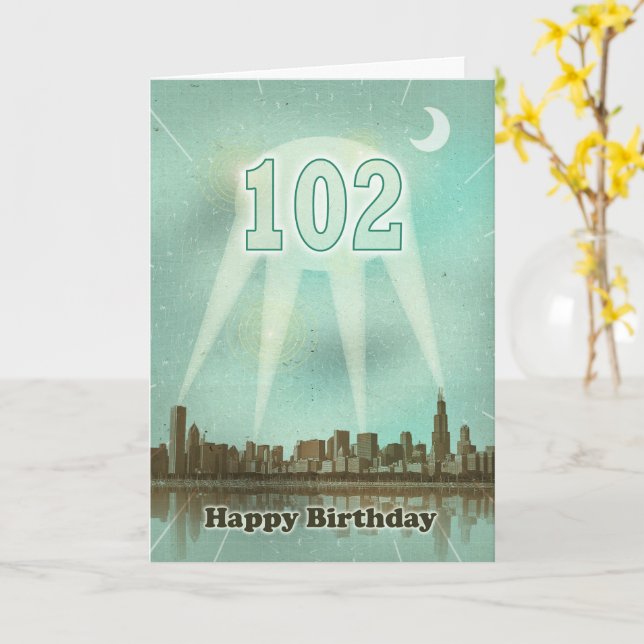 102nd Birthday City and Spotlights Card (Yellow Flower)