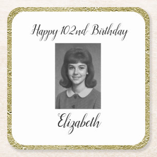 102nd Birthday Coasters Custom Photo White Gold