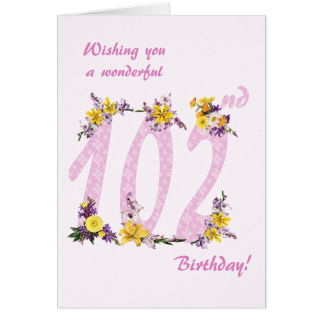 102nd Birthday Flower Decorated Numbers (Front)