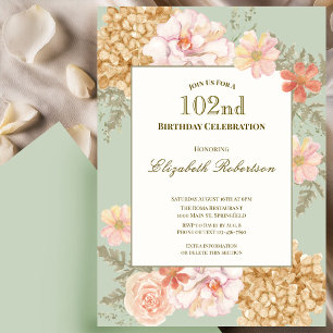 102nd Birthday Invitation Autumn Colour Floral Sag
