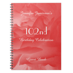 102nd Birthday Party Guest Book, Coral Pink Rose Notebook