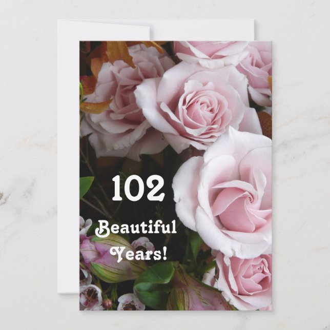 102nd Birthday Party- Pink Rose Bouquet Invitation (Front)