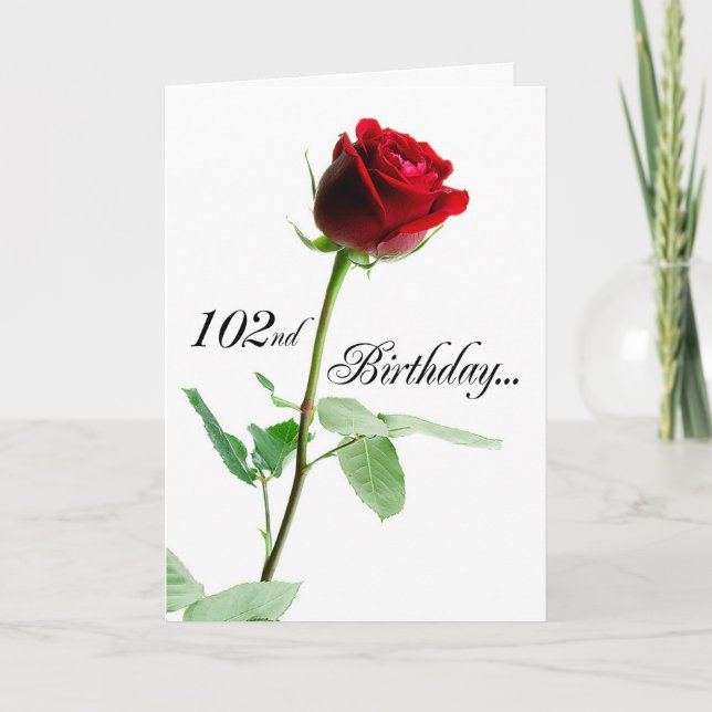 102nd Birthday Red Rose Card (Front)