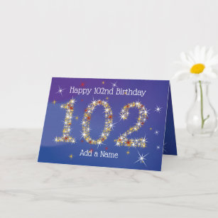 102nd Birthday - Star Numbers - Blue - Age 102 Card