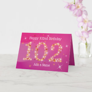 102nd Birthday - Star Numbers - Pink - Age 102 Card