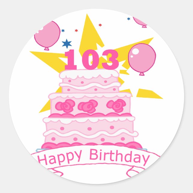 103 Year Old Birthday Cake Classic Round Sticker (Front)