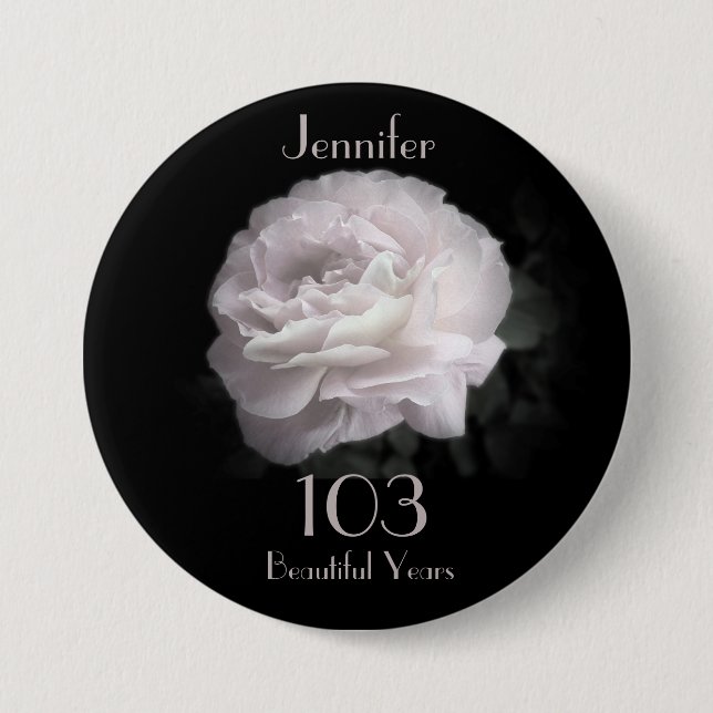 103 Years Old, Pale Pink Rose Button Pin (Front)