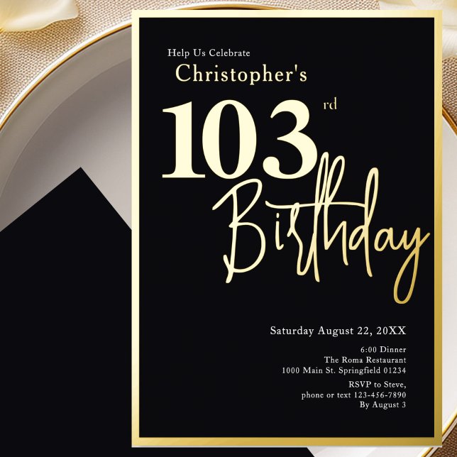 103rd Birthday Invitation Modern Gold Foil (Creator Uploaded)
