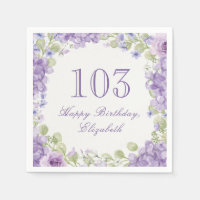 103rd Birthday Napkins Elegant Purple Floral