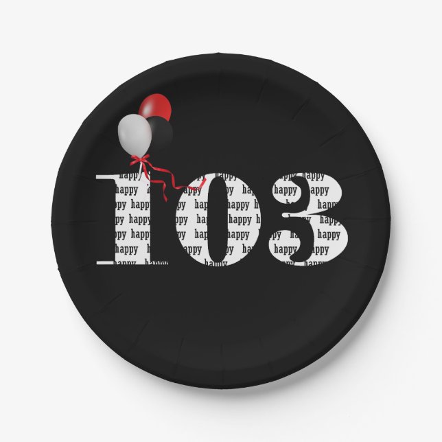 103rd birthday party balloons paper plate (Front)