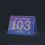 103rd Birthday - Star Numbers - Blue - Age 103 Card<br><div class="desc">103rd Birthday Card in Blue with Stars. 103 in Stars - Age Number - One Hundred and Third Birthday Card - Blue Background - Customizable Text. Blue card with stars number design - the number "103" created with yellow, red and white stars. You can edit or delete the text as...</div>