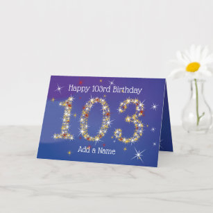 103rd Birthday - Star Numbers - Blue - Age 103 Card