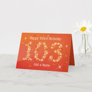 103rd Birthday - Star Numbers - Red - Age 103 Card