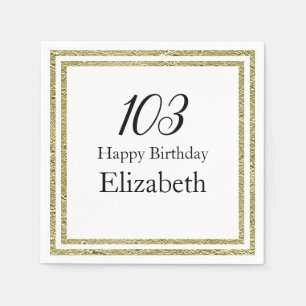 103rd Birthday White and Gold Napkin
