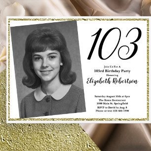 103rd Custom Photo White and Gold Invitation