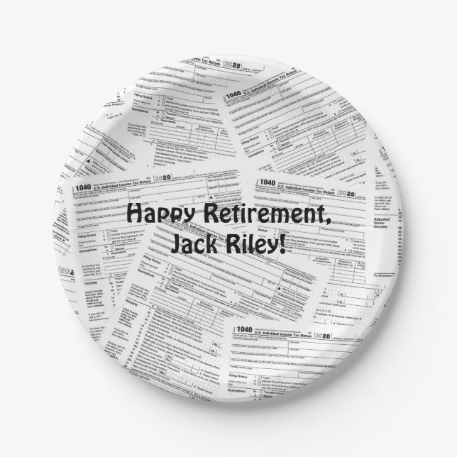 1040 Income Tax form Retirement Paper Plate (Front)