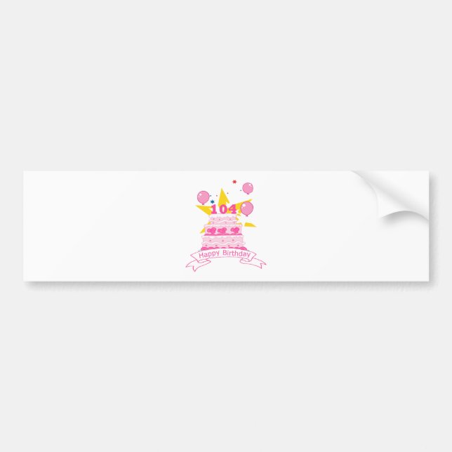 104 Year Old Birthday Cake Bumper Sticker (Front)