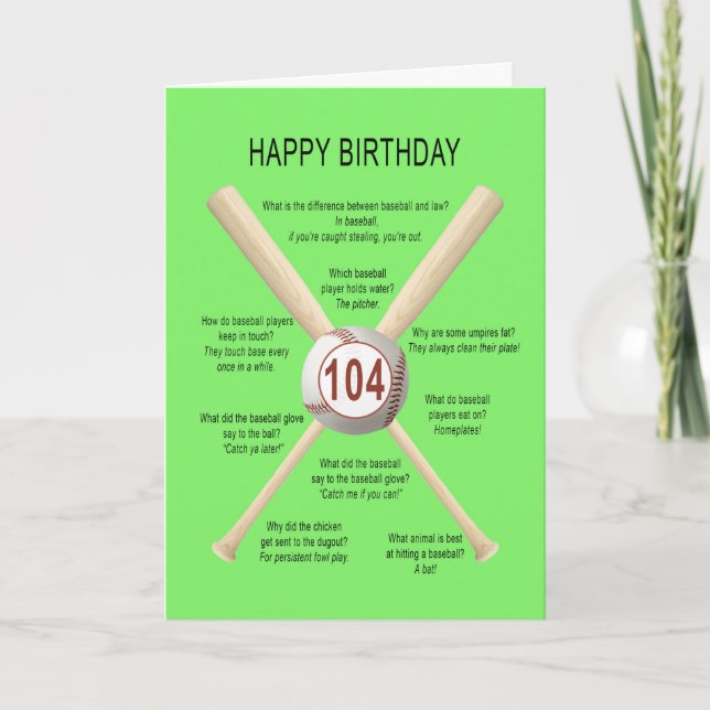 104th birthday baseball jokes card (Front)