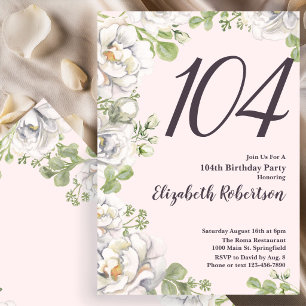 104th Birthday Invitation Blush Pink Floral Peony