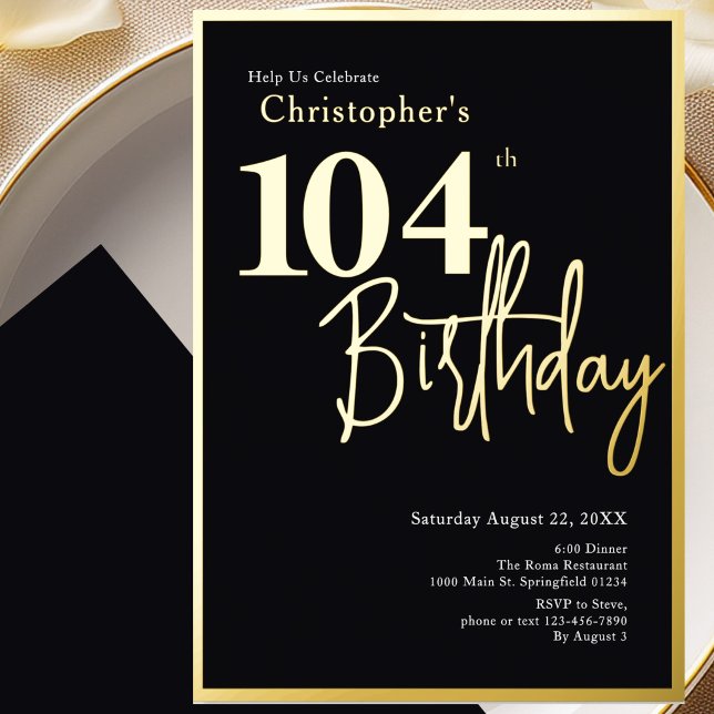 104th Birthday Invitation Modern Gold Foil (Creator Uploaded)