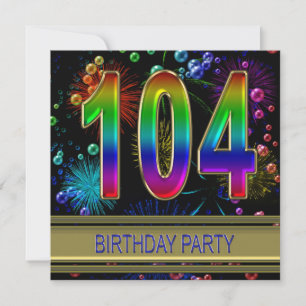 104th Birthday party Invitation with bubbles