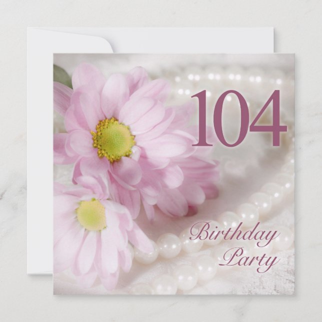 104th Birthday party invitation with daisies (Front)