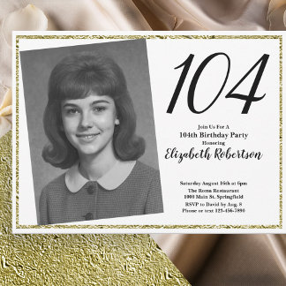 104th Custom Photo White and Gold Invitation