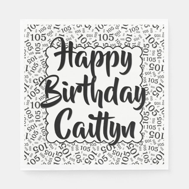 105 Birthday Number Pattern Scallops Black/White Napkin (Front)