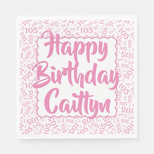 105 Birthday Random Number Pattern Scallops Pink Napkin (Front)