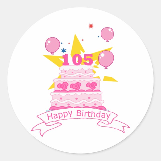 105 Year old Birthday Cake Classic Round Sticker (Front)