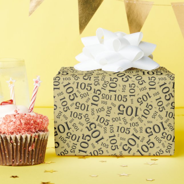 105th Birthday Black/Gold Random Number Pattern Wrapping Paper (Birthday Party)