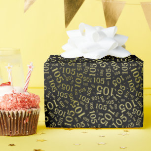 105th Birthday Black/Gold Random Number Pattern Wrapping Paper