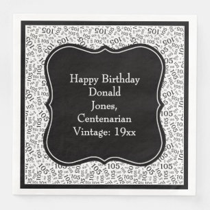 105th Birthday Black/White Bracket Number Pattern  Napkin