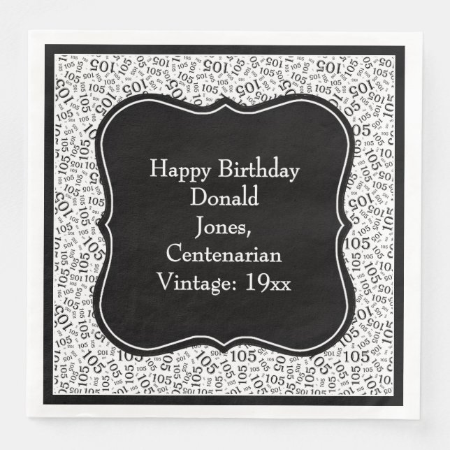 105th Birthday Black/White Bracket Number Pattern  Napkin (Front)