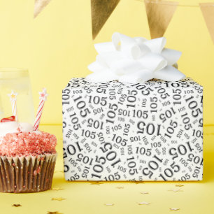 105th Birthday Black/White Random Number Pattern Wrapping Paper