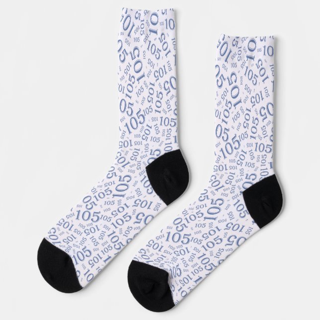 105th Birthday Blue/White Random Number Pattern Socks (Left)
