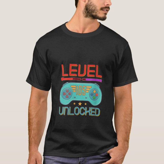 105th Birthday Boy Level 105 Unlocked Video Gamer  T-Shirt (Front)